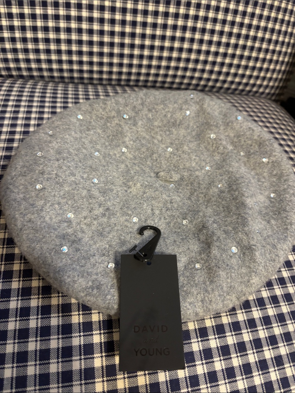 David and Young Light Gray Sequin Wool Beret
